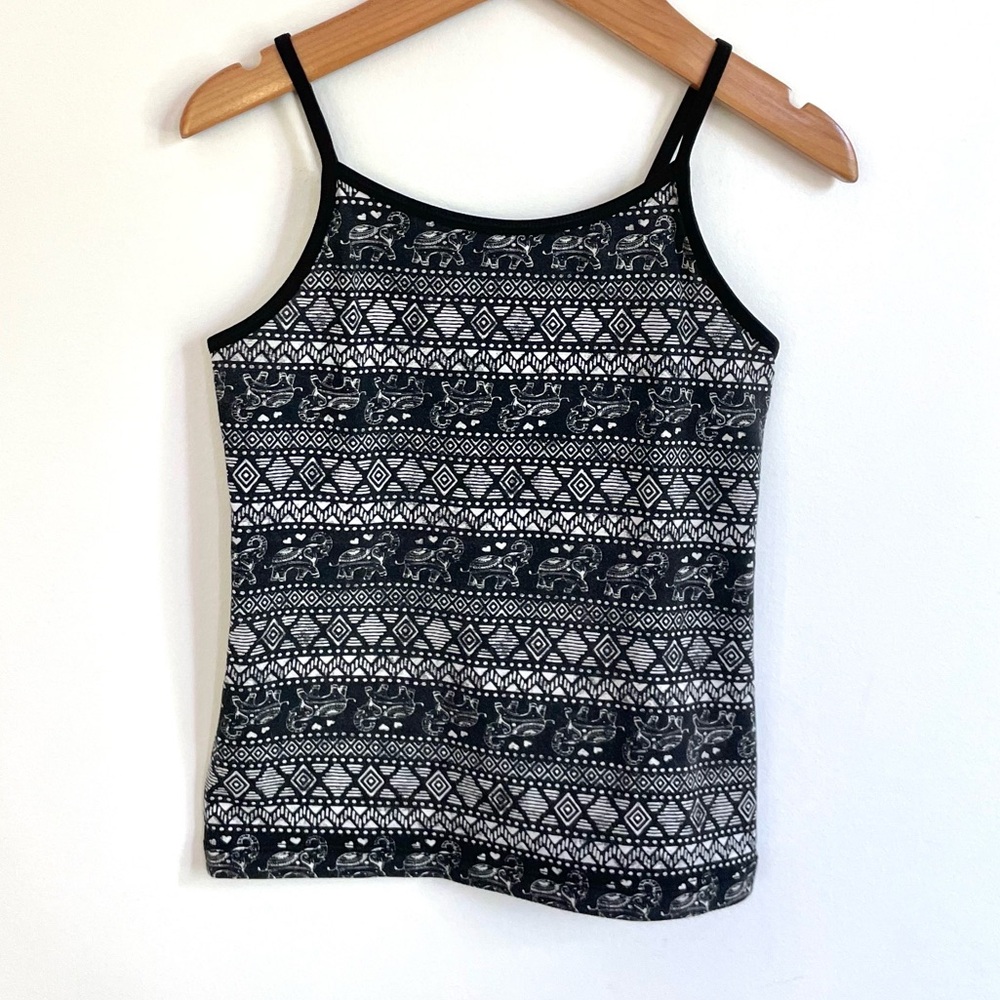 6/$21💥🐘 Elephants! Tribal Print Tank Top, Spaghetti Strips, Adinkra Cloth Style